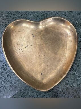 Vintage Brass Heart Shaped Trinket Catch All Dish with Normal Patina - 5"
